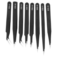 8Pcs Stainless Steel Slant Tweezers Set, ESD-10-17 Professional