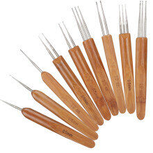 9Pcs Dreadlock Crochet Hook Set for Braiding Hair with Bamboo Handle Design