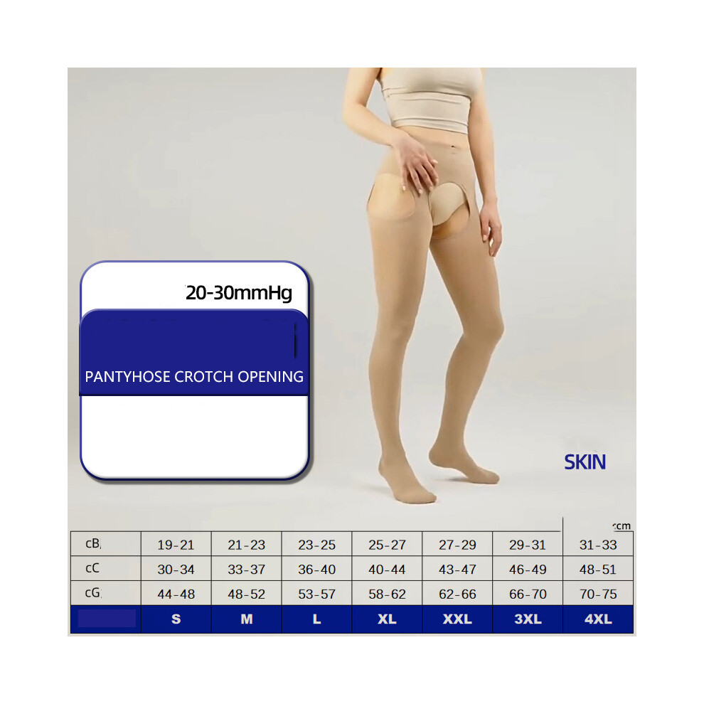 (Skin crotch openning, L) Compression Pantyhose Support 20-30 mmHg Medical Women's Men Swelling Stockings