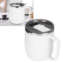 400ml Stainless Steel Coffee Mug with Lid, White, Anti-Scalding