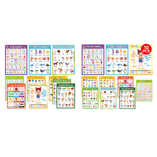 10Pcs Laminated Language Teaching Posters Educational-French 2