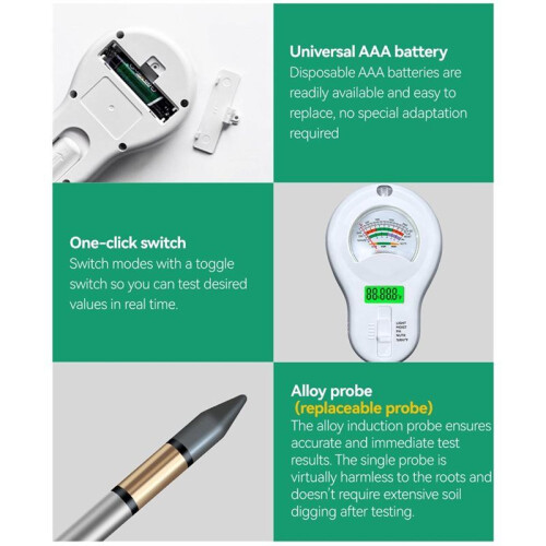 6-in-1 Multi-Function Soil Moisture Tester Temperature/PH/Humidity/Moisture/Sunlight/Fertility Meter Soil Testing