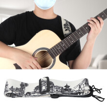 Durable Black & White Printed Guitar Strap, Adjustable 92-156cm