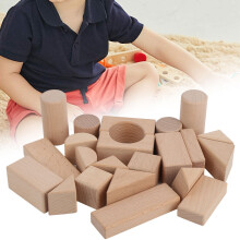 Kids Wooden Shape Blocks Set Educational Toy Building Kit 22 Pcs for Children