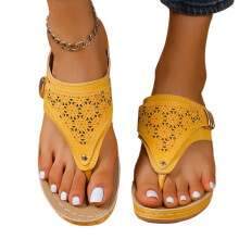 Orthopädische PU-Sandalen für Damen mit dicken Sohlen-Gelb 41
