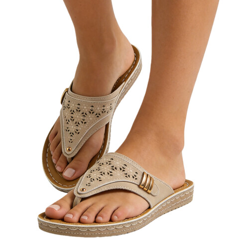 Modische Wedge-Plateau-Flip-Flops für Damen mit-hellgrau 39