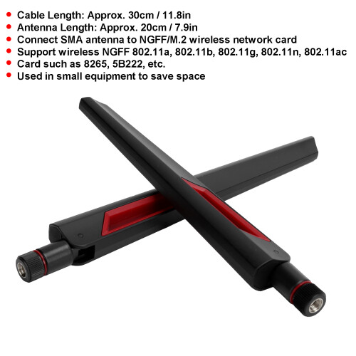 2Pcs M.2 WiFi Bluetooth Extension Cables + 2xAC88 Antennas, 30cm 2
