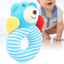Hand-Crank Plush Baby Rattle Toy, Blue Striped Bear,Educational Toddler Gift