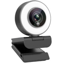 4K Streaming Webcam, Portable Streaming Webcam with 3-Levels Ring Light, Auto-, USB 2.0 Plug and Play, Microphone and Tripod, for pc Gaming, Plug and