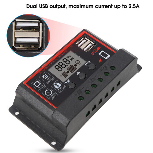 LCD Solarladeregler 5V 2,5A Dual USB PWM 2