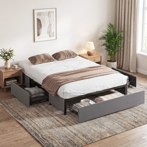 Homcom Cama de Matrimonio Gris 145 x 194 x 28 cm 1