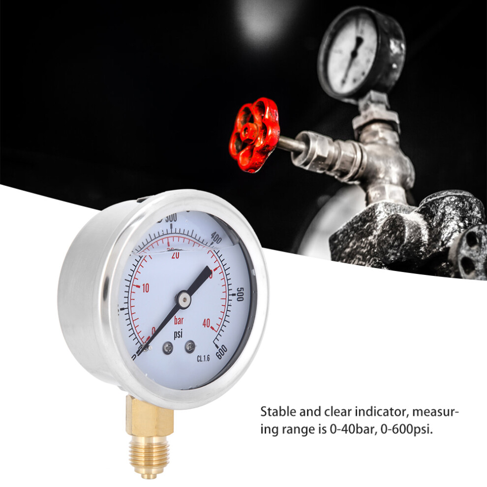 Ts-Pgg604-40Bar 1/4Bsp Radial Oil Filled Vacuum Pressure Gauge 0-40Bar 8461392401479