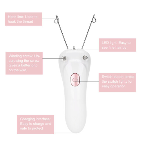 USB Rechargeable Pink Electric Threading Epilator 5W 500mAh 2
