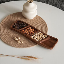 1Pcs Wooden Four-Compartment Curved Snack Shallow Plate, Dried Fruit Candy Tray, Seasoning Dipping Shallow Plate