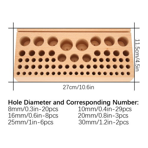 68 Holes Leather Drill Tool Holder Beech Storage Organizer 27x11.5cm 2