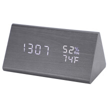 Digital LED Wood Desk Clock Voice Control 8x14.9x7.8cm White Light