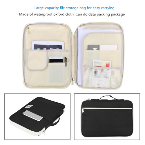 A4 File Folder Bag Portfolio Organizer with Zipper Black Document Case 2