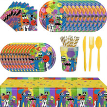 (10pcs Striped Straws) Rainbow Friends Themed Cartoon Party Supplies