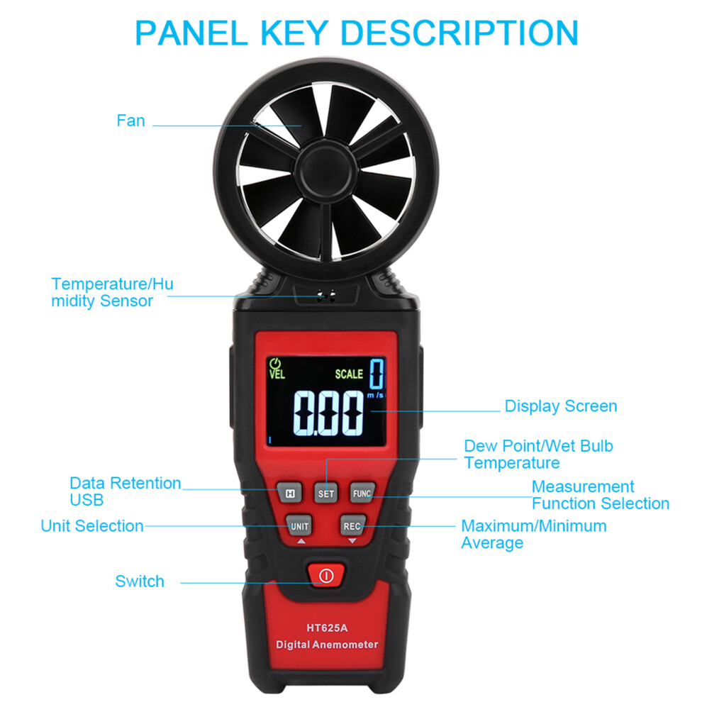 Digital Anemometer HT625B USB LCD
