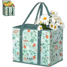 Borse Della Spesa, Borse Della Spesa Riutilizzabili, Borsa da Picnic Pieghevole In Tessuto Non Tessuto di Capacità, Fondo Rinforzato con Manici
