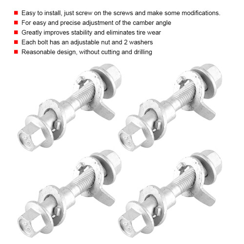 4Pcs Steel Car Camber Bolt Wheel Alignment Tool, 14.2mm, Adjustable 2