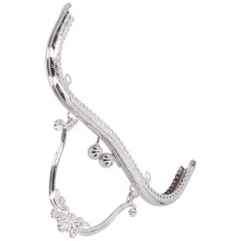 Silver Metal Purse Frame with Embossed Handle 20.5cm Kiss Lock Hardware