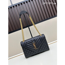 YSL Matelassé Leather Chain Bag Black Hardware 24cm