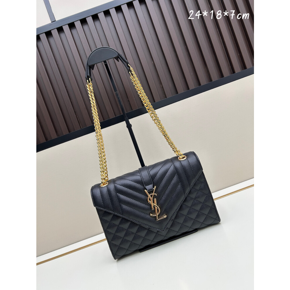 Xhrain Ysl Matelassé Leather Chain Bag Hardware 24Cm Black