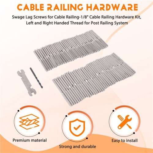 Swage Lag Screws for Cable Railing-1/8" Cable Railing Hardware Kit, Left and Right Handed Thread for Post Railing System 2