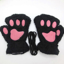 Winter Women's Half Finger Plush Warm Cat's Claw Gloves (black) 1 Pair - DD01