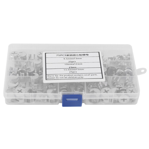 75Pcs Silver Cam Nut Eccentric Wheel Connector Hardware Set, 3-in-1