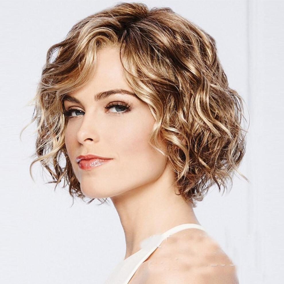 Unisex Dark WomenâS Blonde Curly Short Wig For Costume Party, 25Cm