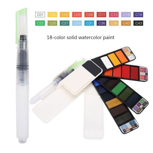 Solid Watercolor Paint Fan 18 Colors Foldable Water Brush Set 2