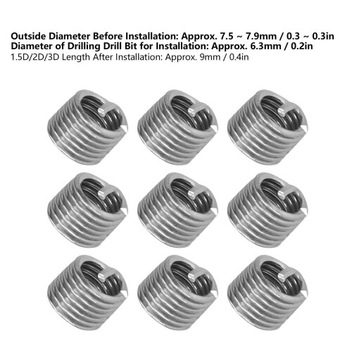 Reducting Nut Repair Tool 100Pcs Stainless Steel Thread Inserts M6x11.5D 1