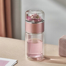 (pink) Infusifie Tea Infuser, Double-Wall Glass Tea Infuser with Stainless Steel Filter