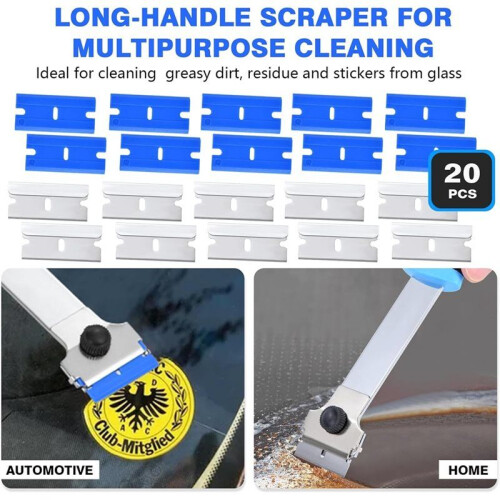 Blade Scraper Tool with 10 Pcs Extra Replacement Metal and 10 Pcs Plastic Blades, for Cleaning Cooktop,Paint 2