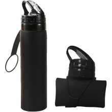 (Black) 600ml Foldable Water Bottle, Silicone Foldable Water Bottle, Leak-proof Sports Collapsible Water Bottle For Running Hiking