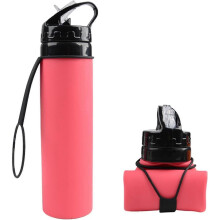(Red) 600ml Foldable Water Bottle, Silicone Foldable Water Bottle, Leak-proof Sports Collapsible Water Bottle For Running Hiking