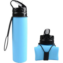 (Blue) 600ml Foldable Water Bottle, Silicone Foldable Water Bottle, Leak-proof Sports Collapsible Water Bottle For Running Hiking