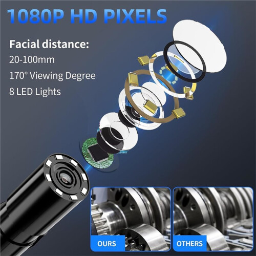 Câmera Endoscópica Industrial com Tela LCD HD de 4,3 Polegadas, À Prova D'Água IP67, para Inspeção de Esgoto com 8 LEDs.