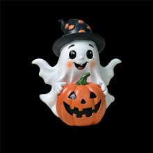 Escultura de Resina de Abóbora Fantasma de Halloween - Decoração Confusa e Fofa para Jardim e Casa