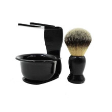 Set da barba 3 in 1 per uomo: pennello + porta pennello + porta sapone da barba – Accessori per la cura del viso maschile – Strumenti per la