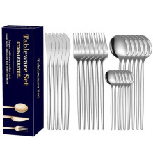 6-piece cutlery set by LECOO – 24-piece – stainless steel – knives, forks, spoons – silver