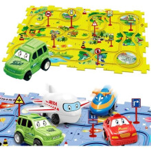 Lernspielzeug für Kinder – Autorennbahn-Puzzle – 3-teilig – Selbstmontage erforderlich – Gelb
