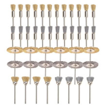 NetBoat 44-delige mini-draadborstelset, messing wielhouder, roestvrijstalen draadborstels, 3 mm (1/8 inch) schacht.