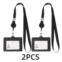 Porta badge – Non specificato – Modello orizzontale – Ecopelle – Cordino retrattile – 2 scomparti per carte