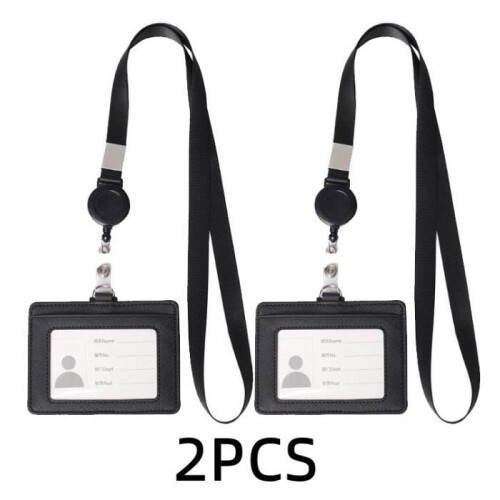 Badge Holder - Unspecified - Horizontal Model - Synthetic Leather - Retractable Lanyard - 2 Card Slots