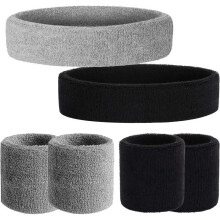 Set di fasce sportive per capelli, set di fasce sportive per polsi, fascia traspirante per capelli, fasce in morbido cotone per polsi