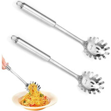 2 Spaghettilöffel 30 cm, Küchen-Pastalöffel, Pastagabel, Spaghetti-Servierlöffel aus Edelstahl