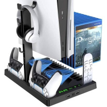 Pystysuora jäähdytysteline PS5-konsolille, jossa on kaksi ohjainporttia, yhteensopiva PlayStation 5 -konsolin kanssa